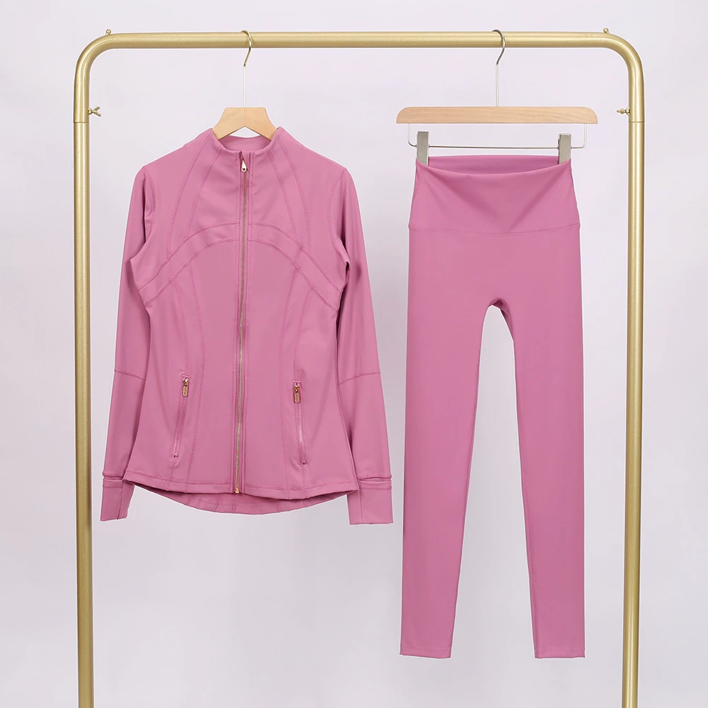 Customizable ladies' two-piece yoga casual wear set, featuring an elastic waistband, suitable for winter and autumn workouts
