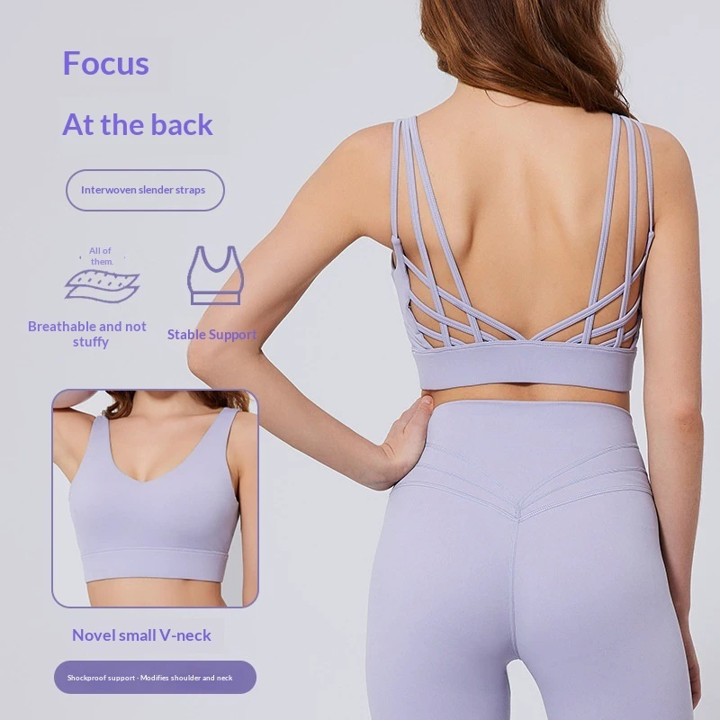 Sexy Breathable Crisscross Strap High Support V-neck Sports Bra Women Shockproof Running Yoga Vest Elastic