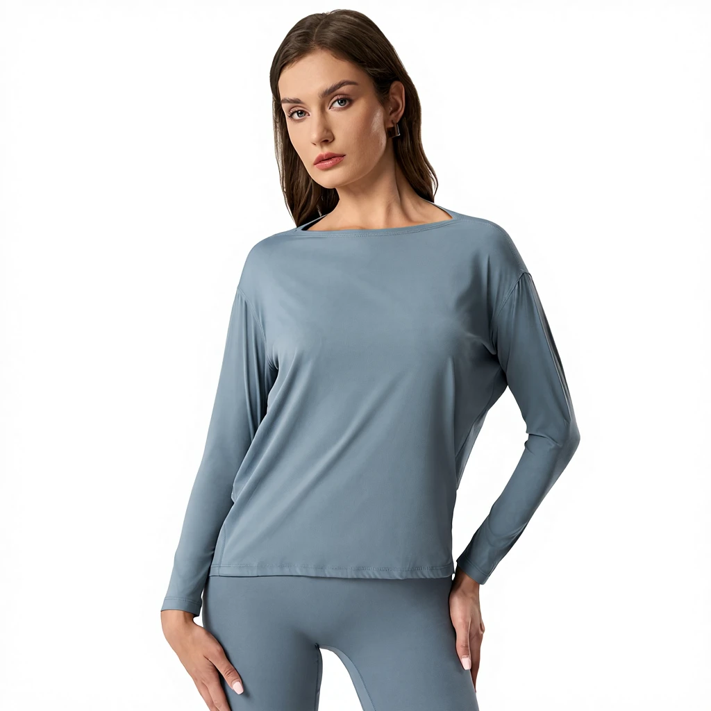 Cross-border New Style Loose Breathable Nude-feel Yoga Nine Quarter Sleeve for Solid Women's Casual Versatile Fitness Top