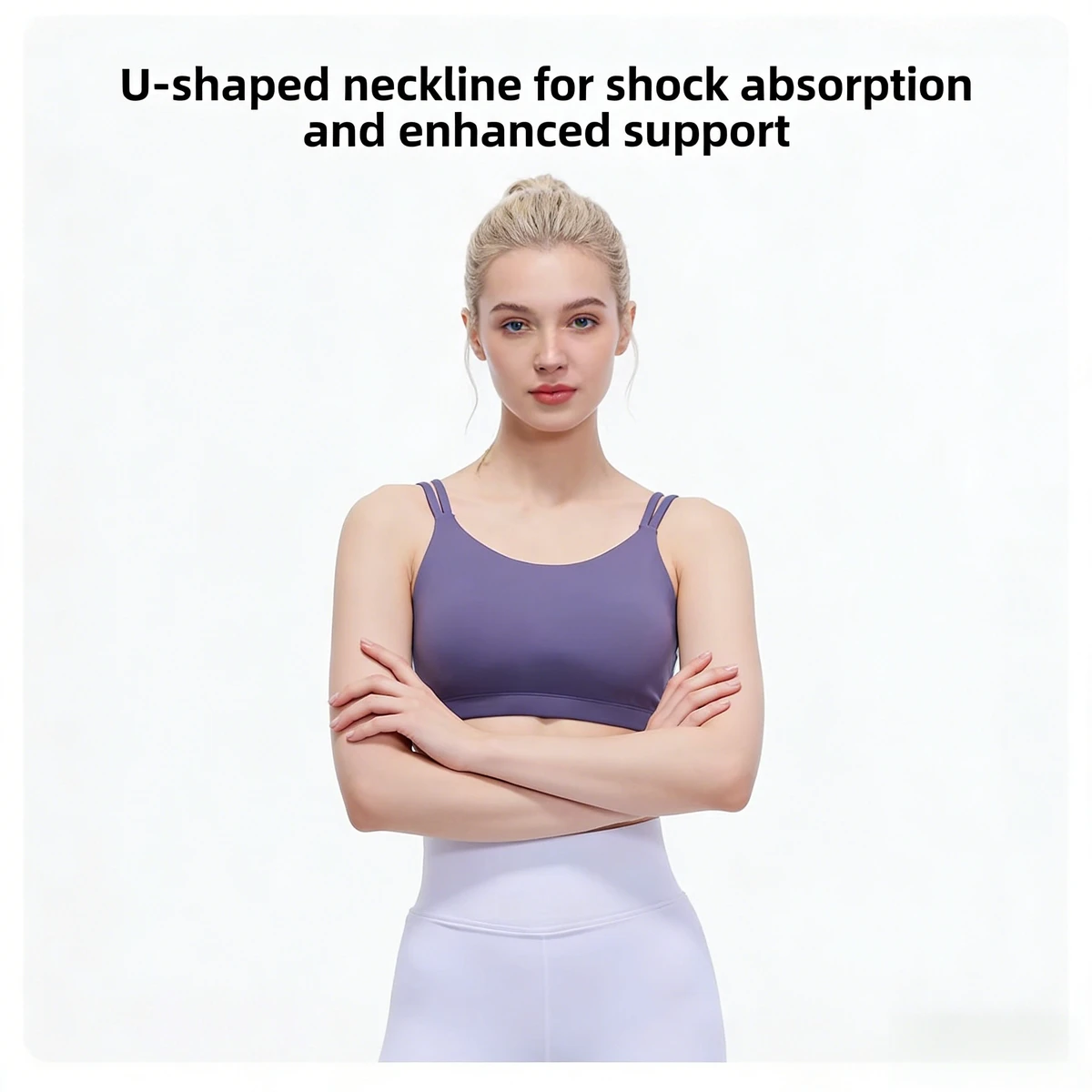 Women's High Support Yoga Sports Bra with Spaghetti Strap Backless Design Breathable & Quick Dry Fabric Shockproof Crew Neck