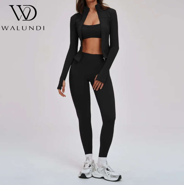 Yoga Sets Solid Color Brushed Breathable Quick Dry Tight Yoga Sets Sports Bras/Jackets/Leggings Outdoor Fitness Sets