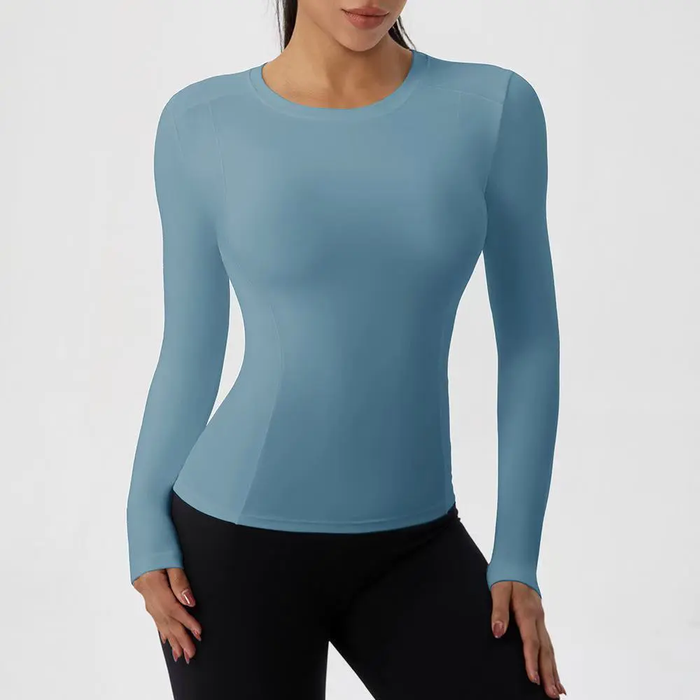Custom Lulu Soft Sportswear Quick Dry Women's Long Sleeve Yoga T-Shirt Breathable Fitness Training Front Logo Tight-Fit Print