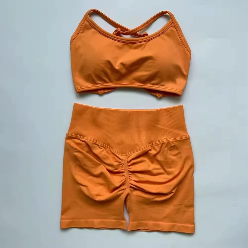 High Quality Women's Sportswear Yoga Sets Streetwear Short Solid Eco-Friendly Spandex/Cotton Custom Logo Anti-Bacterial Quick