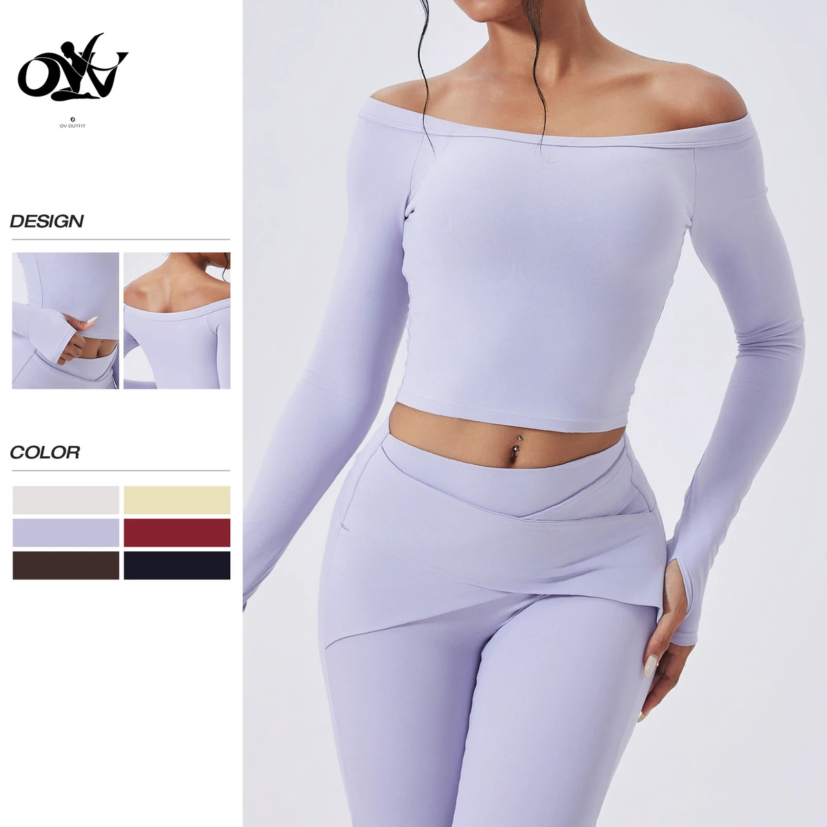One-line Collar Women's Sports T-shirt Tight Long Sleeve Skin-friendly Soft Casual Tops Wholesale Soft Sports Fitness Yoga Wear