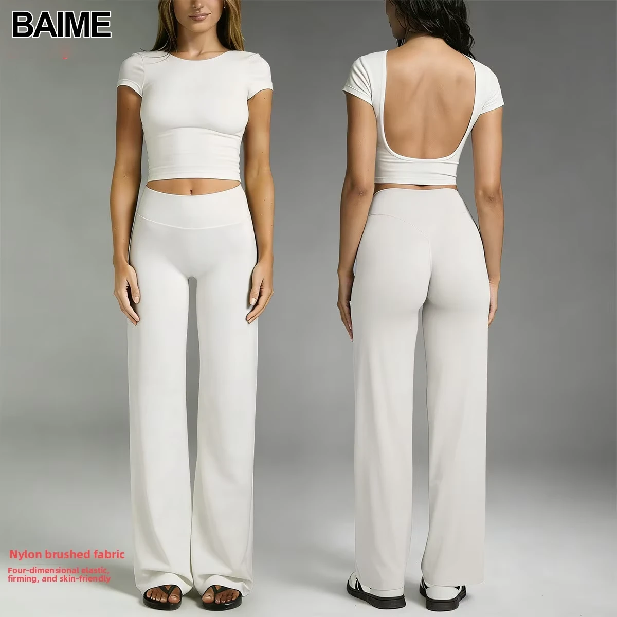 New Backless Yoga Outfit Women's Fixed Cup Sexy Sports Top Tight Fitting Quick Drying Fitness Short Sleeved Shirt