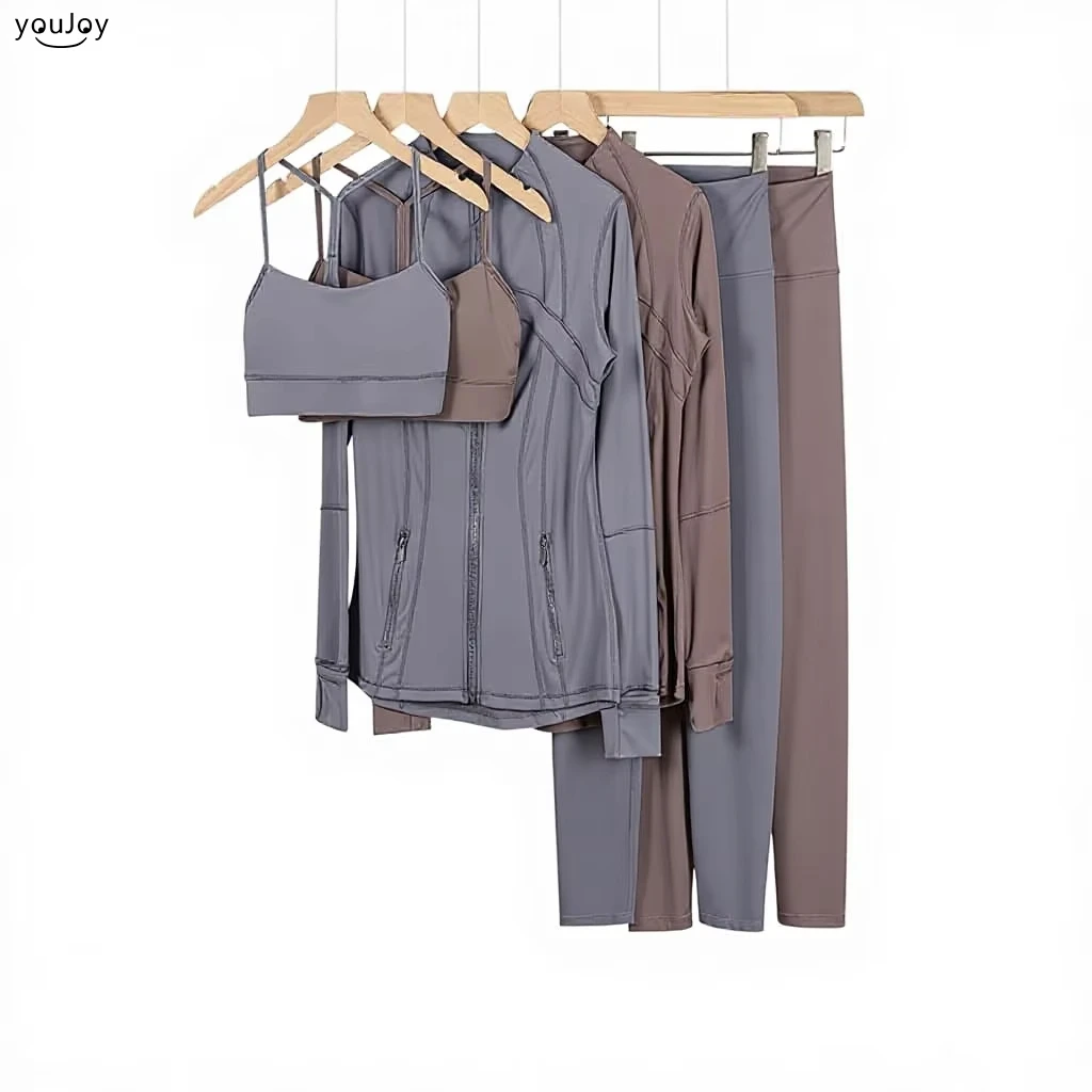 Vest Jacket Cropped Pants Three-Piece Sports Suit Set for Fitness Yoga Solid Pattern Breathable for Material