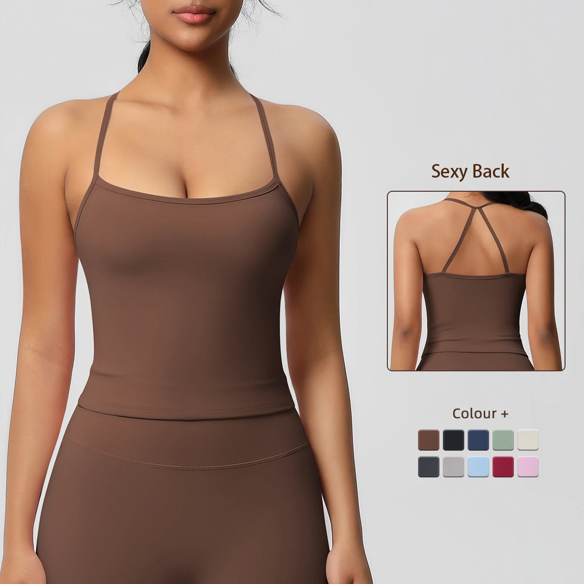 Women's Solid Color Yoga Vest Tight Compression Sexy Back Longline Sports Bra Running Gym Wear Yoga Top