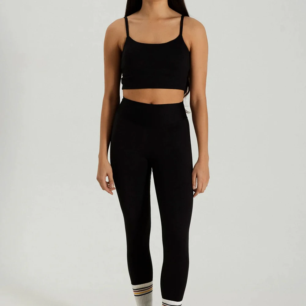 Best Quality Women Yoga Sets Leopard/Solid/Plaid Front Logo Active Stretch Spandex/Nylon High Waist 2-Piece Gym Fitness Wear