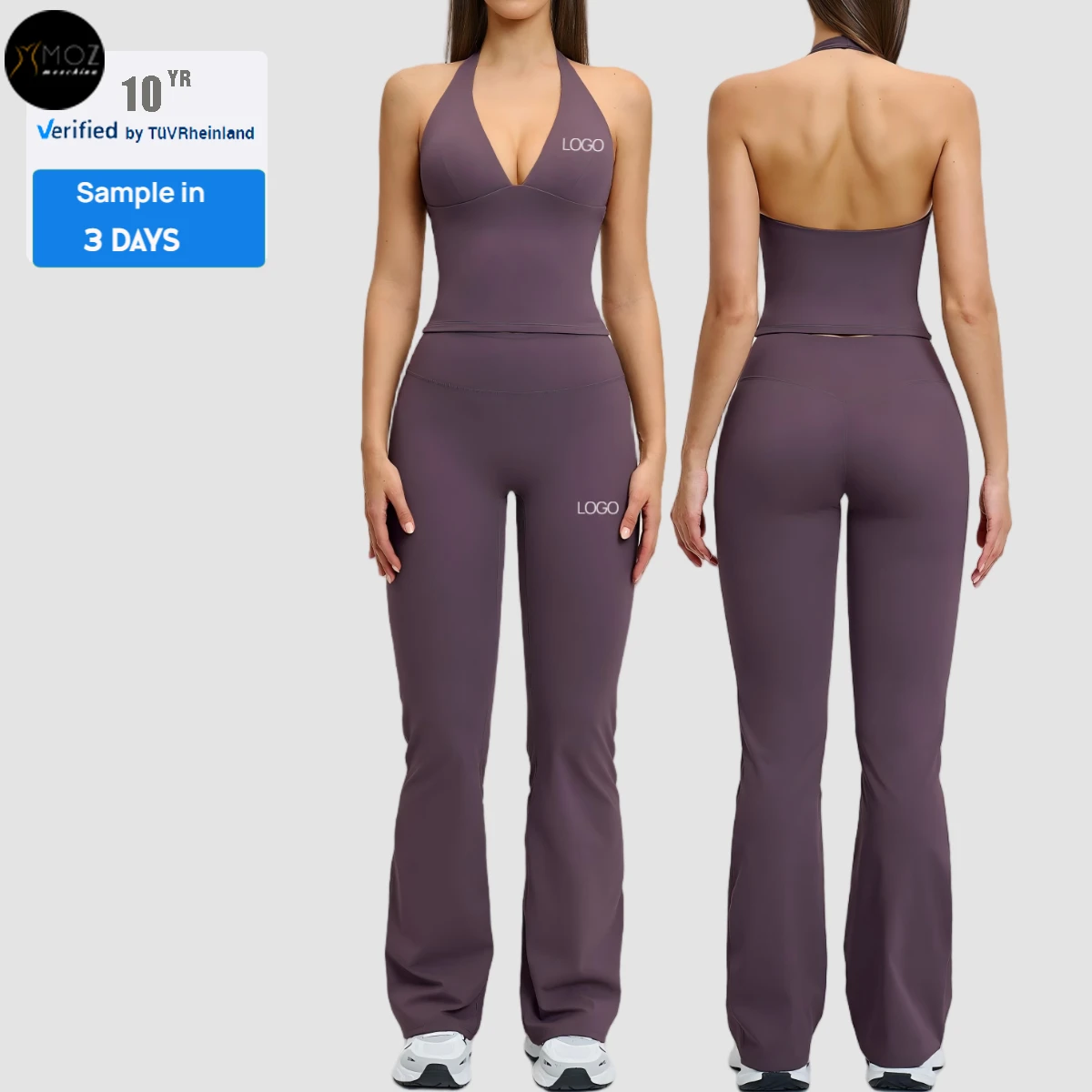 Women's Brushed Halter Backless Set - Flared Bootcut Leggings with Sculpting Fit for Yoga & Tennis Custom Plus Size Activewear