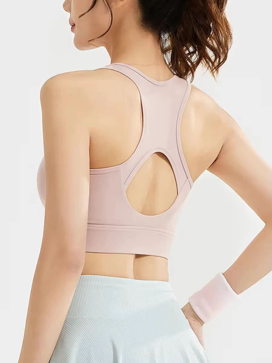Women's Breathable Adjustable Zip Front Strapless Wireless Sports Bra Removable Pads for Post-Surgery Active Yoga Casual Medium