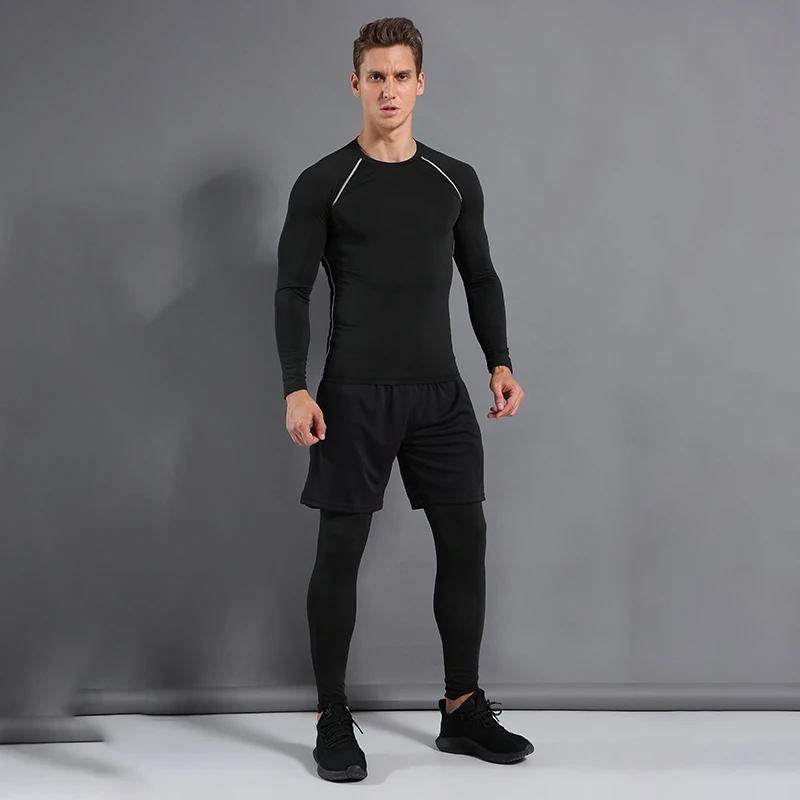 Autumn Winter Thermal Yoga Set Men Quick Dry Sport Gym Set Compression Jogging Sweat Suit Fleece Fitness Running Set Sportswear