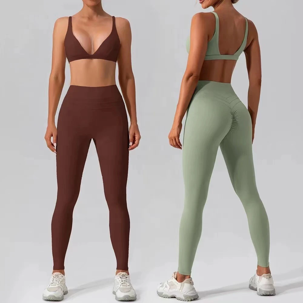 Quick-drying Nude Yoga Wear Vest Set Over Running Sports Bra Set High Waist Gym Wear