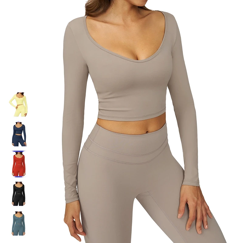 Cross Top Quick-Drying Long-Sleeved Yoga T-Shirt Tight-Fitting Fitness Clothes for Outdoor Running Sports