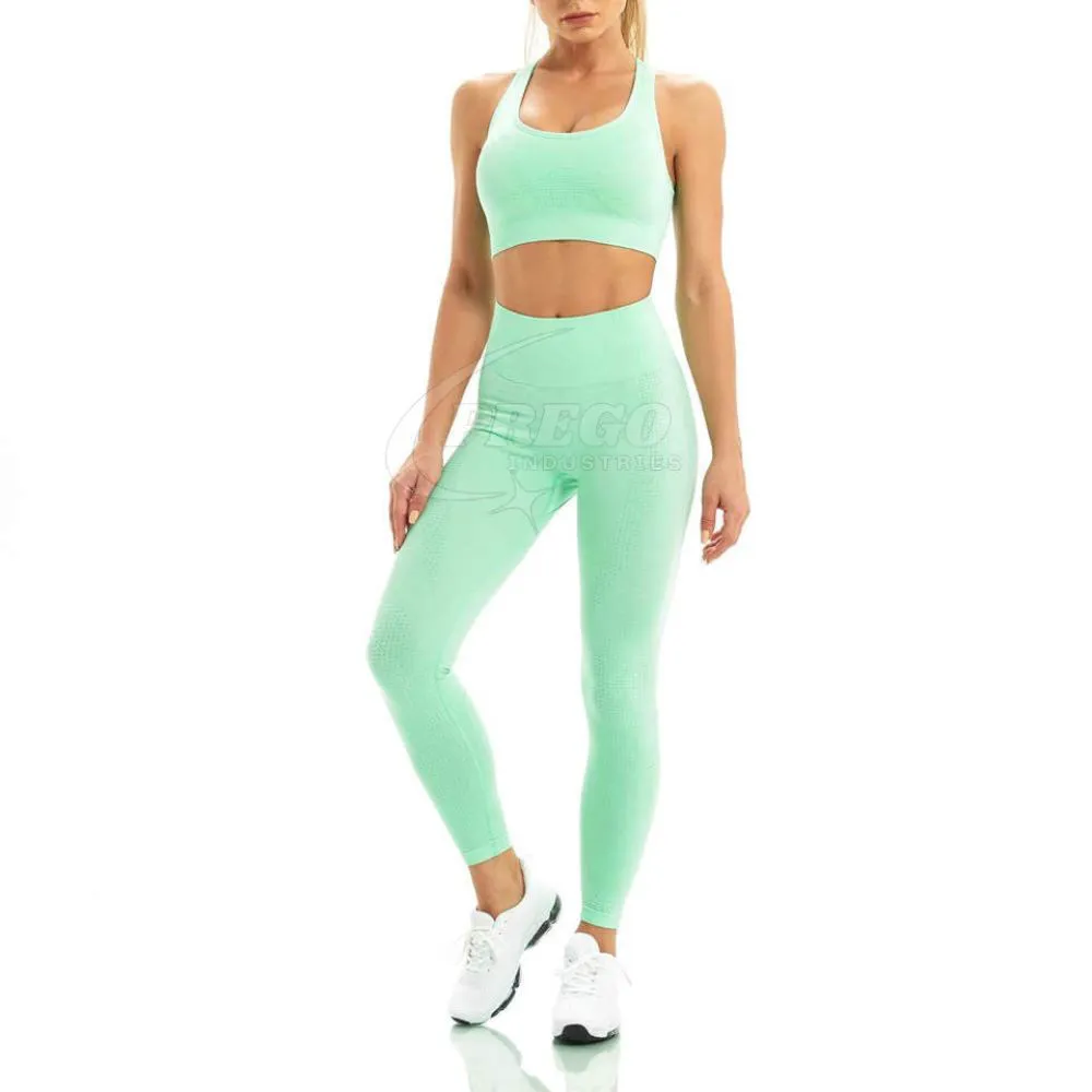 High Quality OEM Custom Logo Women's Workout Sports Yoga Bra Legging Set Breathable Seamless Best Selling Solid Plus Size