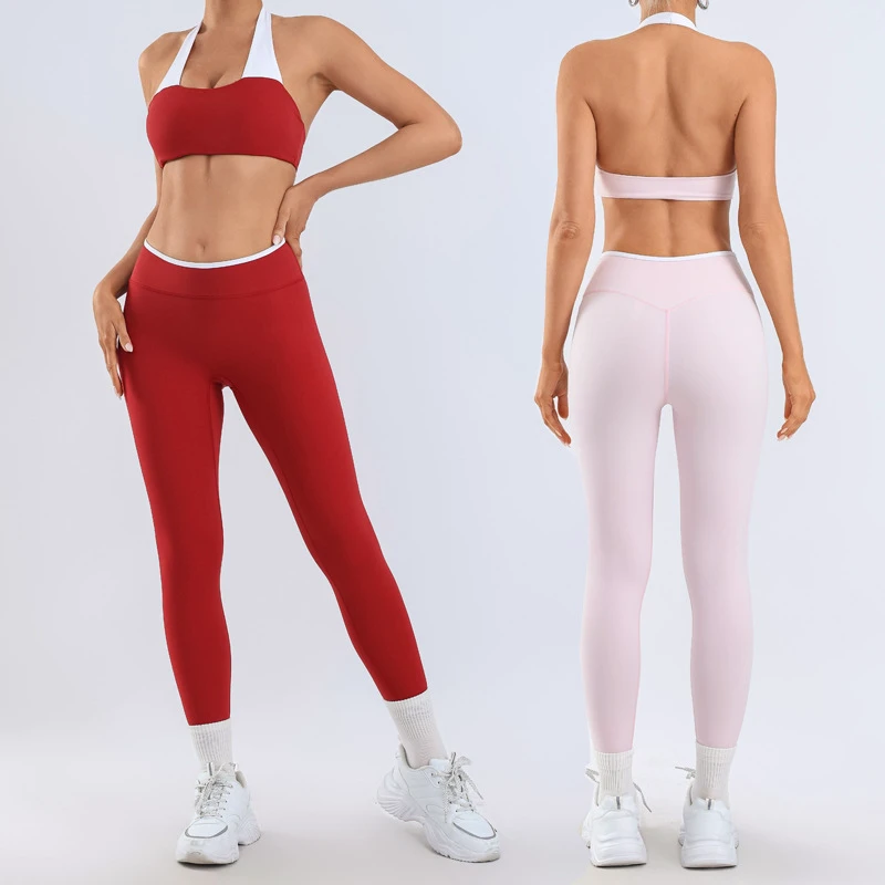 2026 European American 2-Piece Set Spandex/Nylon Quick-drying High Waist Color Blocking Sports Bra & Yoga Pants Sports Yoga Suit