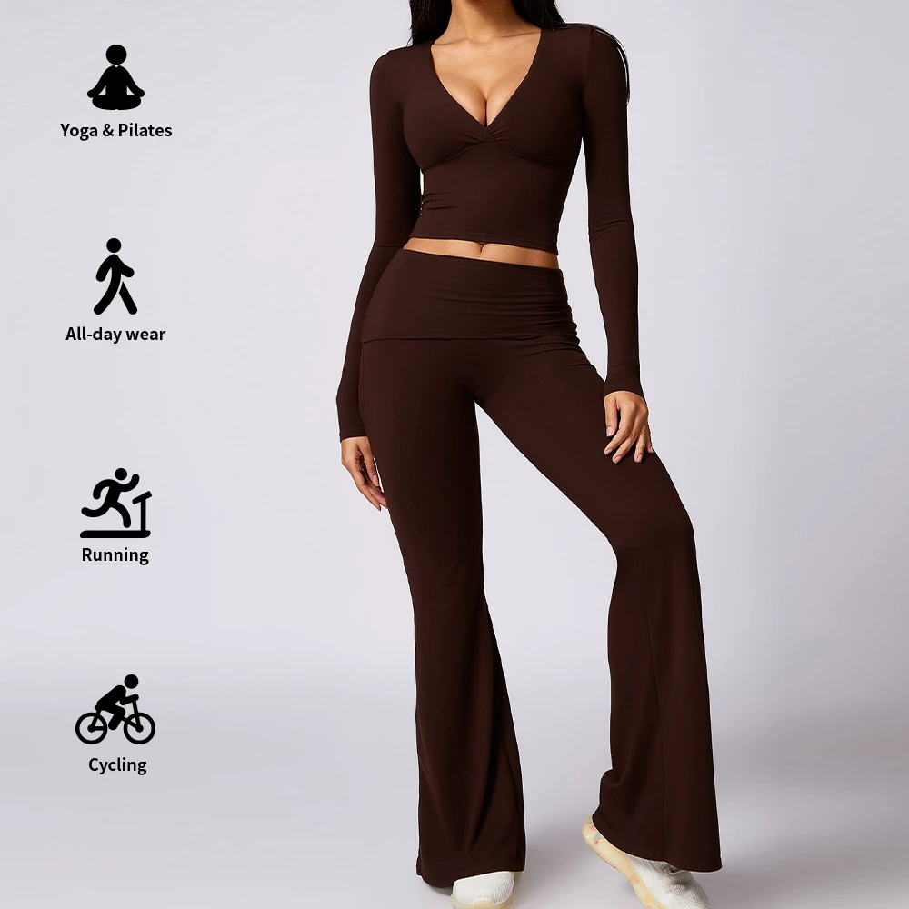 Custom Woman Gym Fitness Quick Dry Long Sleeve Sportswear Top Fitness Yoga Workout V Neck Sports Crop Top