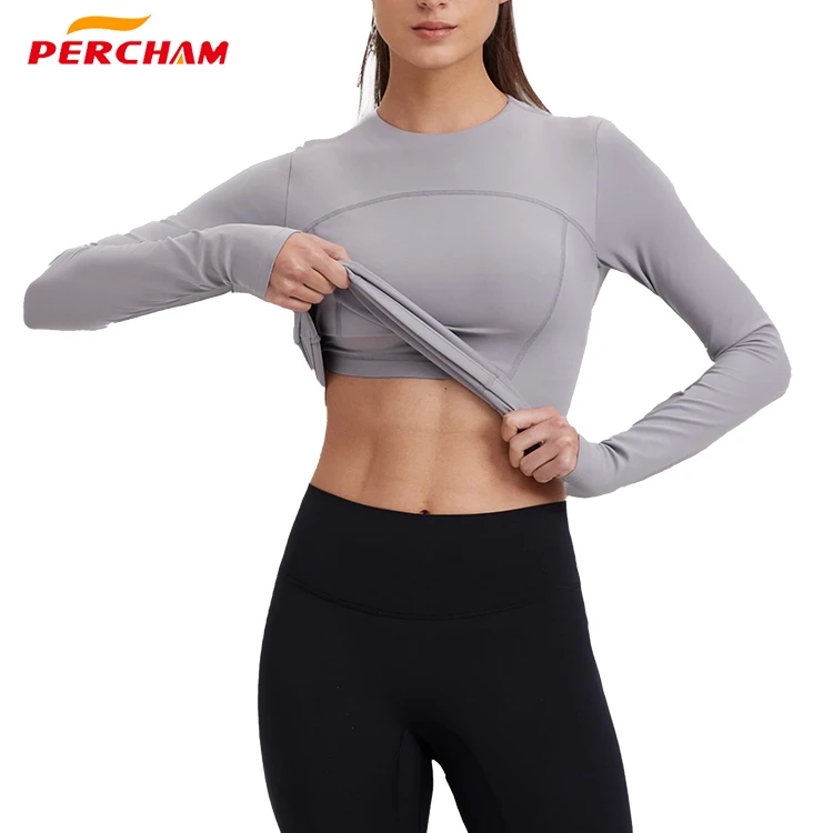 Lightweight Breathable Seamless Solid Plus Size Long Sleeve Yoga Top for Women's Running & Fitness Outdoor Sports Base Layer