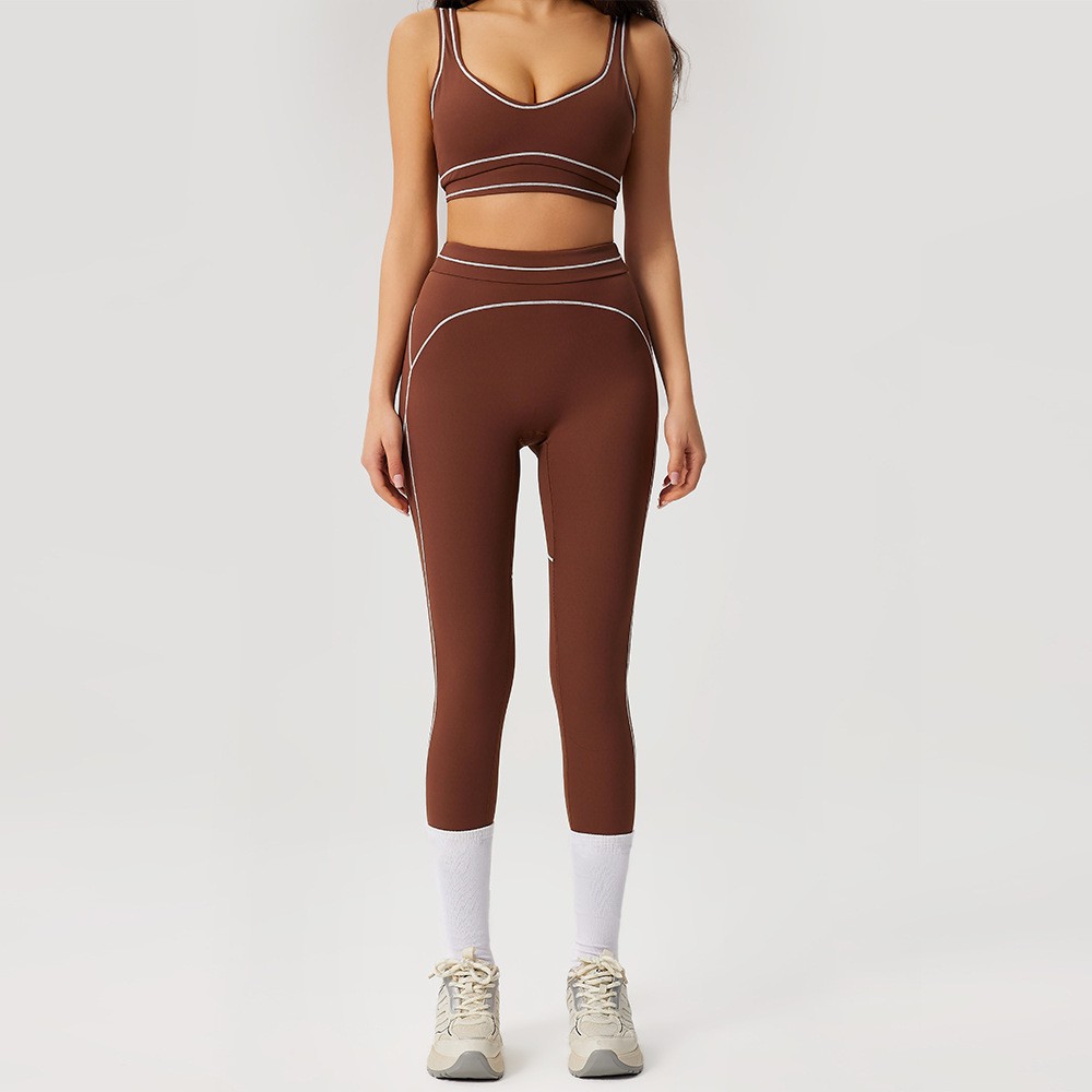 Eco-Friendly Breathable Striped Yoga Set with High-Waisted Elastic Waist Lightweight 2-Piece Anti-Bacterial Gym Fitness Wear