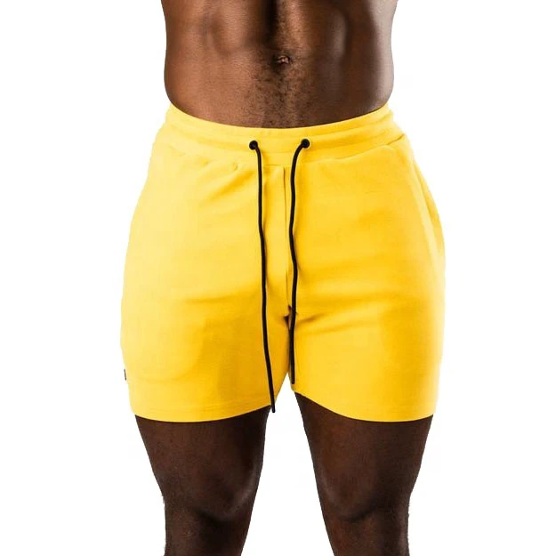 2025 Top Selling Custom Brand Slim Fit Breathable Eco-Friendly Gym Shorts High Quality Black Polyester Yellow Drawstring Casual