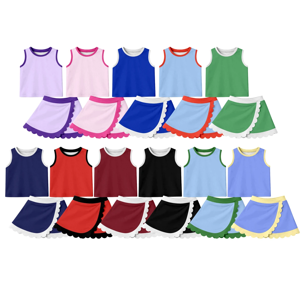 Custom Athletic Wear Scallop Edge Solid Color Ruffles Bows New Designs Cute Kids Skirt Shorts Liner Play Tennis Clothes Outfits