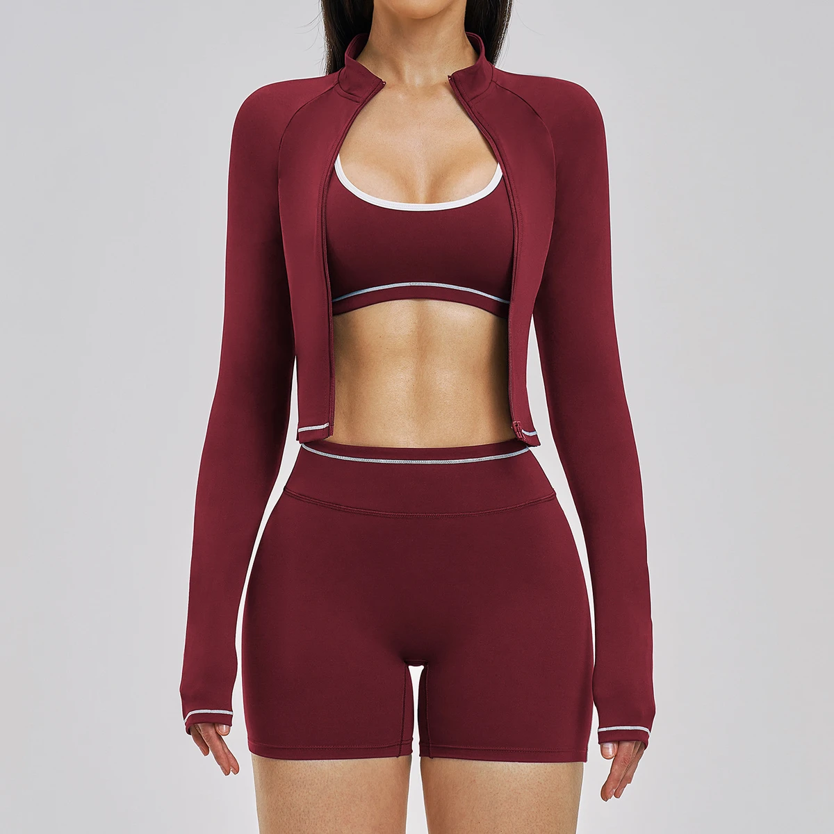 LSQ366 2026 Color-blocking Yoga Set Nude-feeling Sports Fitness Wear for Women Outdoor Running Sports Three-piece Set