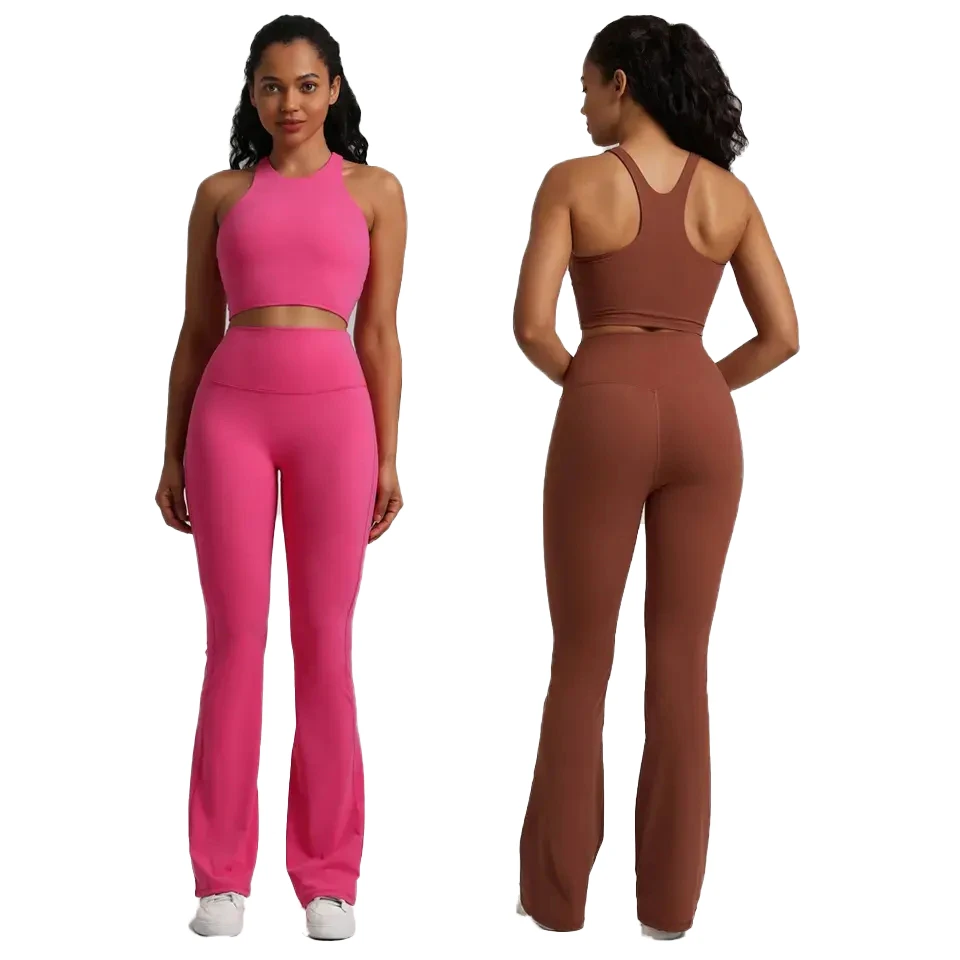 Wholesale Women High Quality Breathable Gym Fitness Sets Leopard Print Yoga Wide Leg Pants with Waist Drawstring Spandex/Nylon