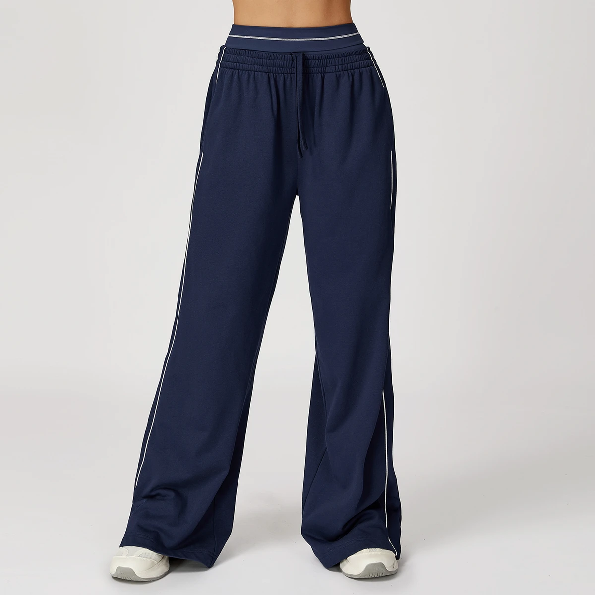 New Arrival Women's Workout Side Striped Sweatpants Loose Fit Cotton Wide Leg Sports Pants with Pockets Yoga Pants