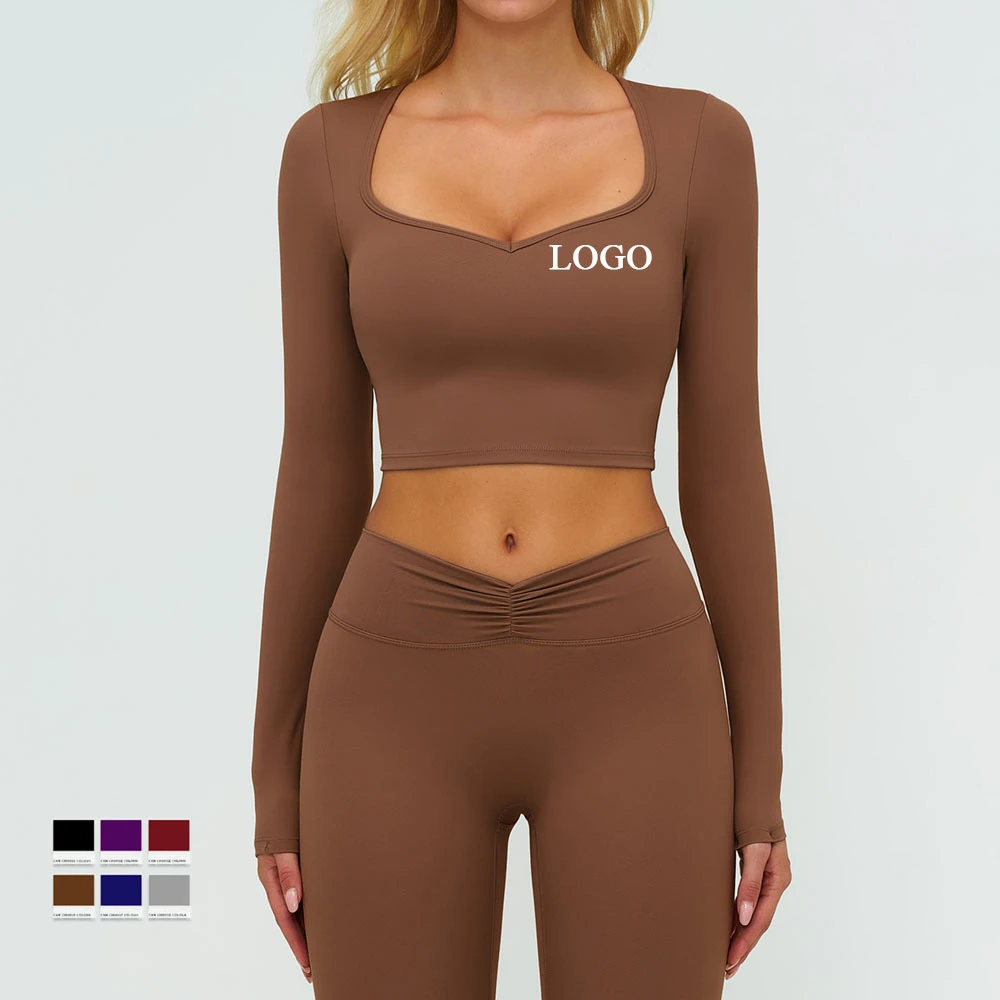 Custom Recyclable 4-Way Stretch Long Sleeve Running Gym Crop Tops Quick Dry Soft Breathable Slim Fit Workout Yoga Crop Tops