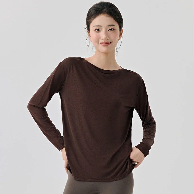 XW-DWT125588 2025 New Style Outdoor Long Sleeves Round Neck Clothes Loose Fitness Gym Wear Comfortable Yoga Top for Woman
