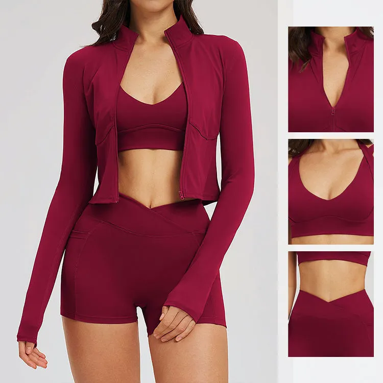 Yoke New Lightweight Yoga Set Nude-Feel Casual Fitness Wear for Women Outdoor Running Sports Three-Piece Set Elastic Waist