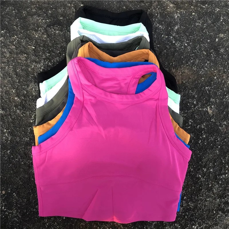 GC High Elastic Women's Solid Color Antibacterial and Deodorant Classic Round Neck I-shaped Beautiful Back Running Sports