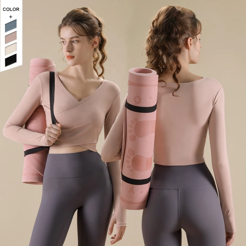 Custom Logo High-End V-Neck Yoga & Pilates Fitness Top for Women Long Sleeved Slimming Cover up Print New High-End Sportswear