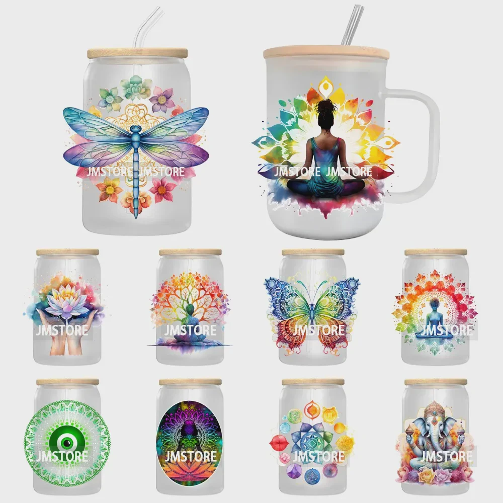 Yoga Serenity Art Mandalas Meditation UV DTF Transfers Stickers Decals for Libbey Cold Cups Mugs Tumbler Waterproof DIY Craft