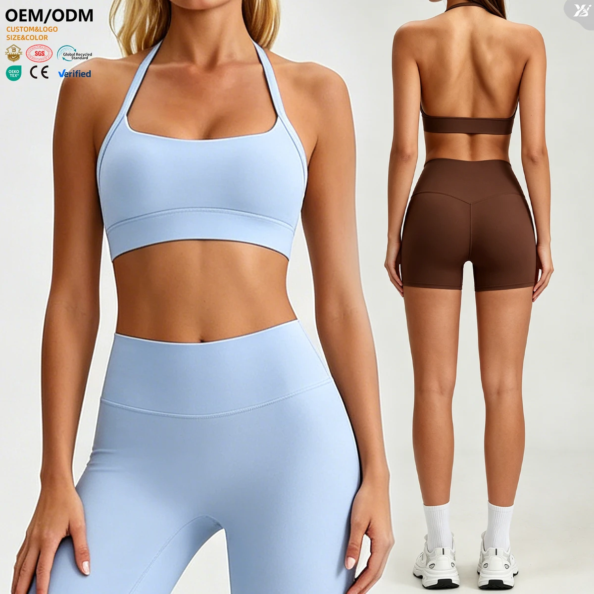 Hot Sale Halter Open Back Buttery Soft Women Workout Gym Bra Four-Way Stretch Supportive Push up Bra Shockproof Women Sports Bra