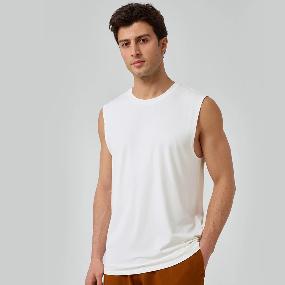 Men Breathable Modal Sleeveless Tank Wide Strap Gym Workout Training Yoga Top Loose Fit 51118