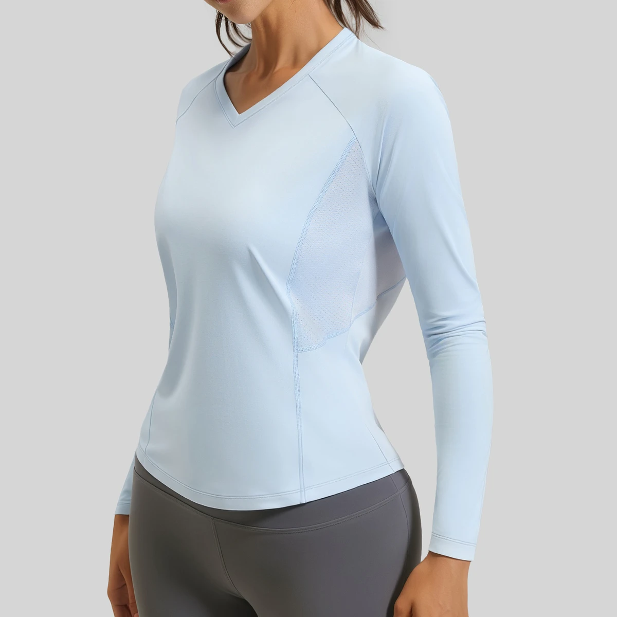 Women's Lightweight Slim Fit Long Sleeve Yoga Top High Elastic T-Shirt for Running Sports Mesh Breathable Design