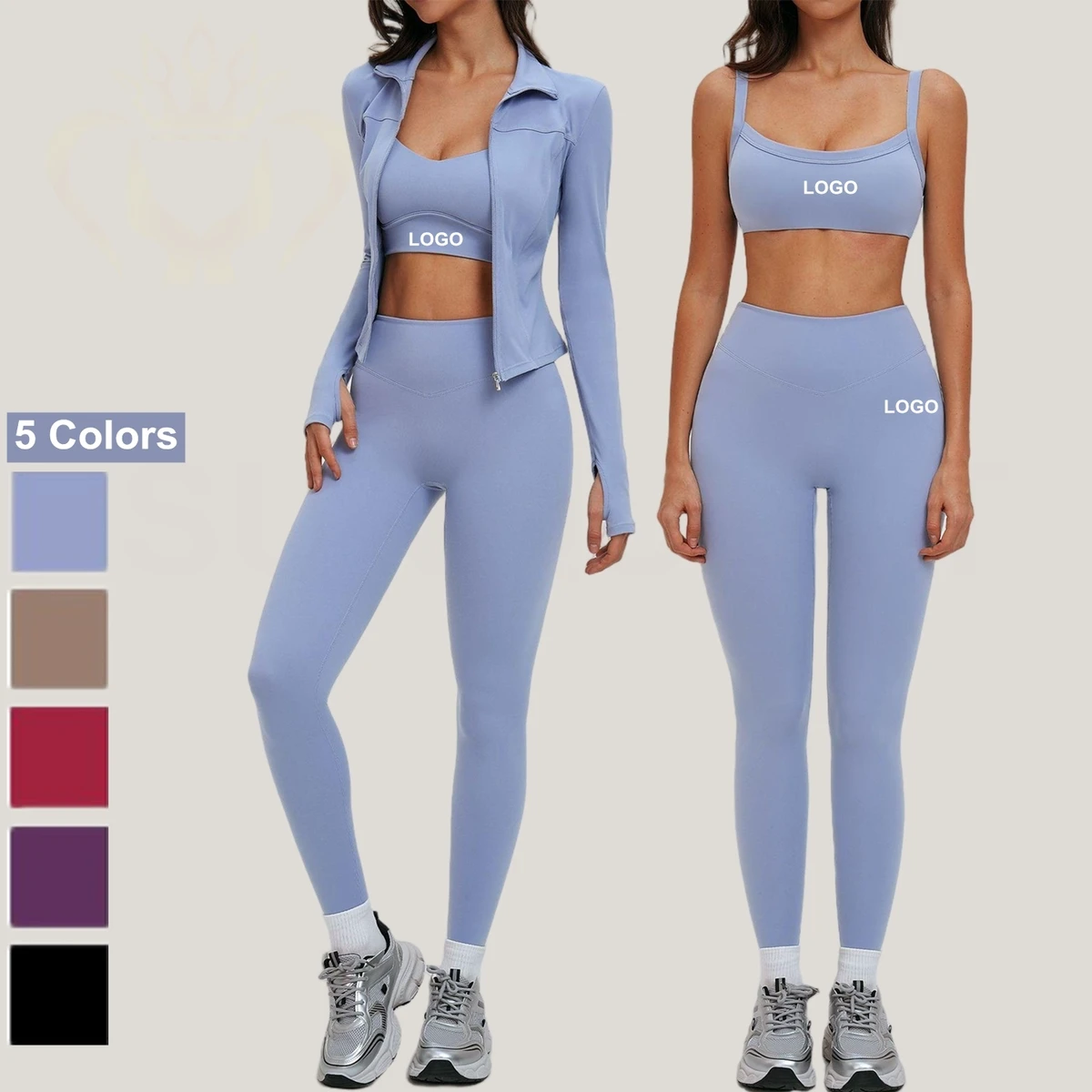 Custom Sports Fitness Yoga Wear Women Butt Lifting Leggings Sport Bra Set Soft Yoga Zipper Jacket Workout Set for Women SQ7025