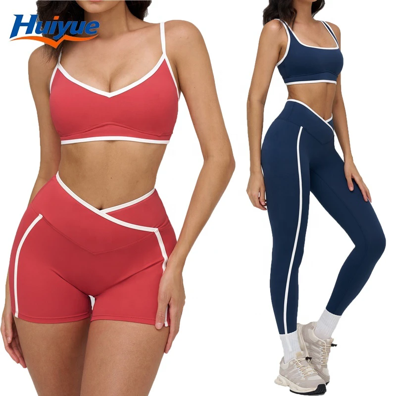 Customized Color Blocking Yoga 4-Piece Set With Built-In Detachable Chest Cushion Adjustable Shoulder Straps Gym Yoga Suit