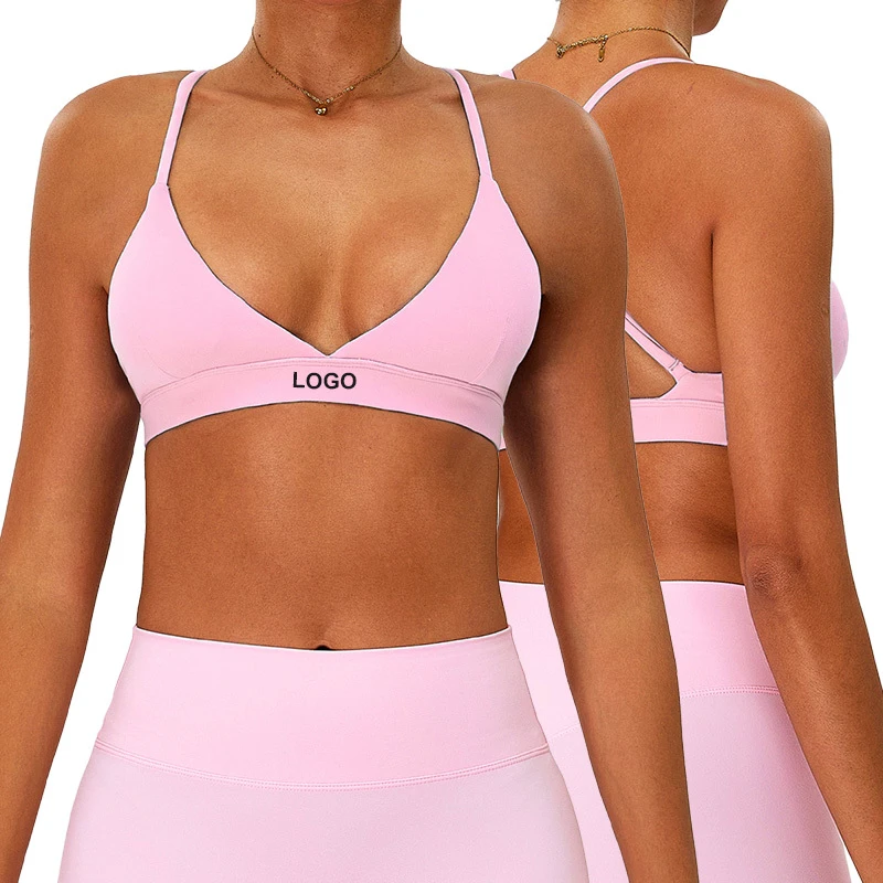 TM0267 Breathable Deep V-Neck Yoga Bra High Support Skin-friendly Sports Bra for Women Shockproof Fitness Top