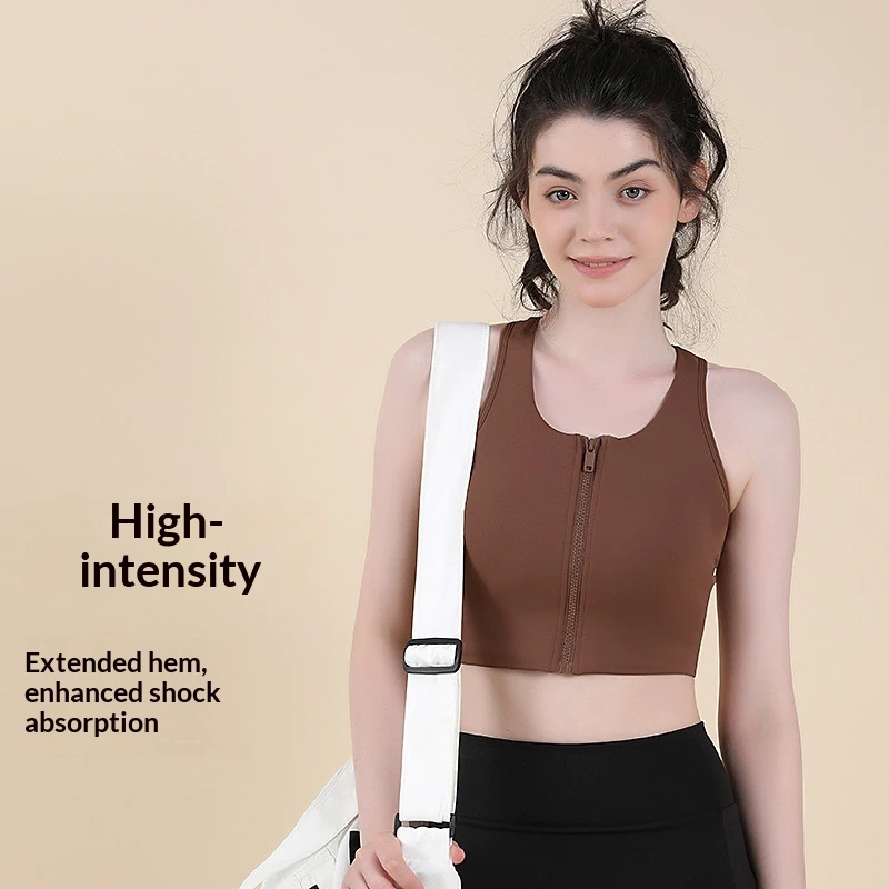 Front Zipper Breathable Women's Sports Bra with Crisscross Straps High Support Shockproof Detachable Cups for Running & Yoga