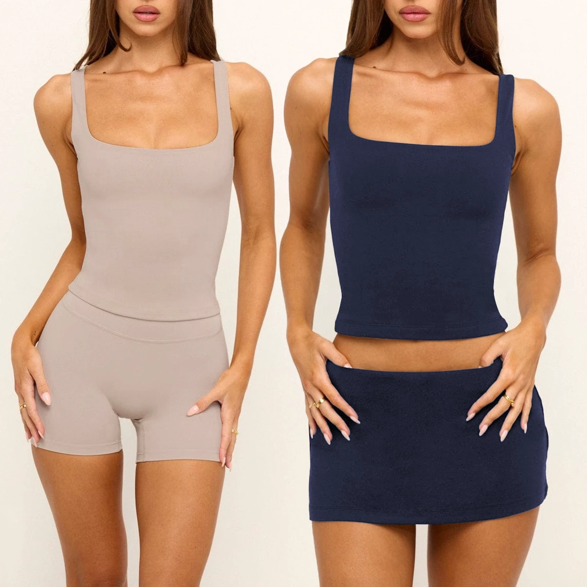 Square Neck 5 Pieces Yoga Set Gym Clothes Women Breathable Sports Suits Fitness Running Set