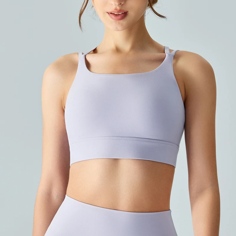 New Slim Strap Lulu Yoga Vest Fixed Cup Medium Strength Lulu Sports Bra Strap Back Integrated Lulu Yoga Bra