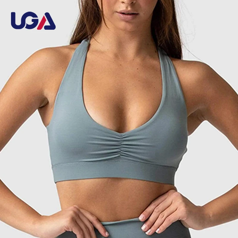 Hot Sex Yoga Bra With Big V Shaped Crossover Back Widened Hem Prevent Glare Push up Sports Bra Womens Sports Bra