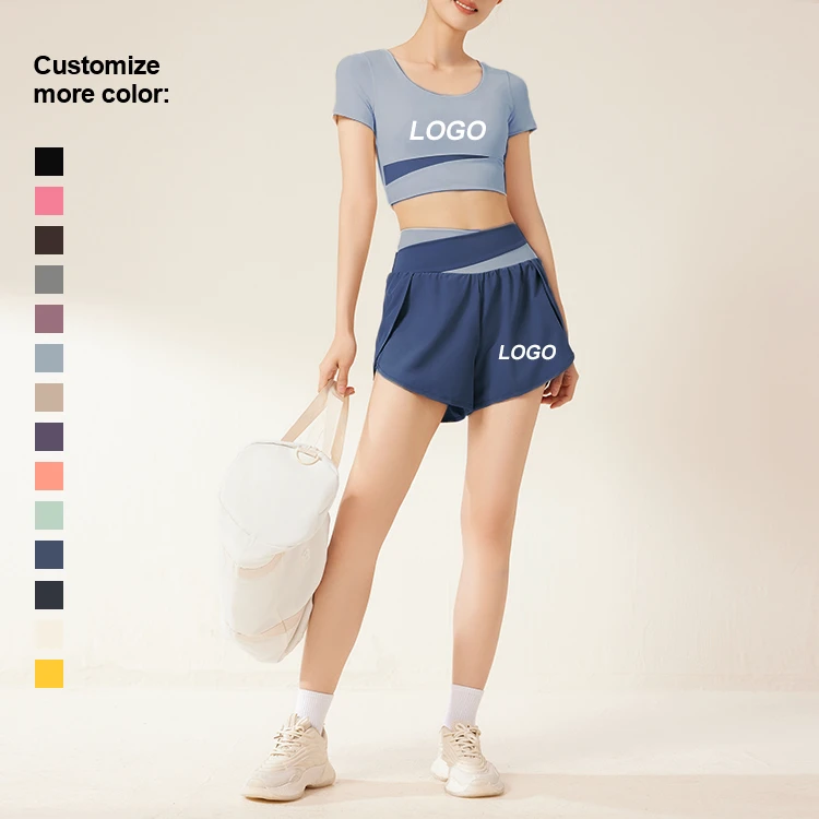 High Waist Gym Clothes for Adults Fast-Drying Breathable Yoga Bra Butt Lift Wicking Leggings Suit Short Sleeve 2-Piece Yoga Sets