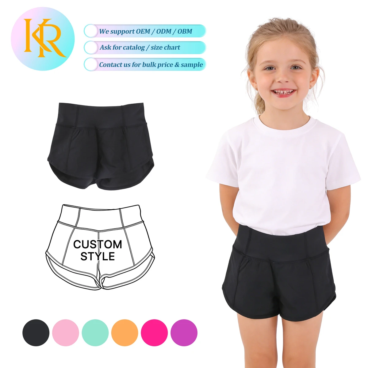 KR Breathable Quick Dry Elastic Waist Casual Loose Fit Summer Sports Shorts for Kids Girls Athletic Wear Running Cycling Shorts