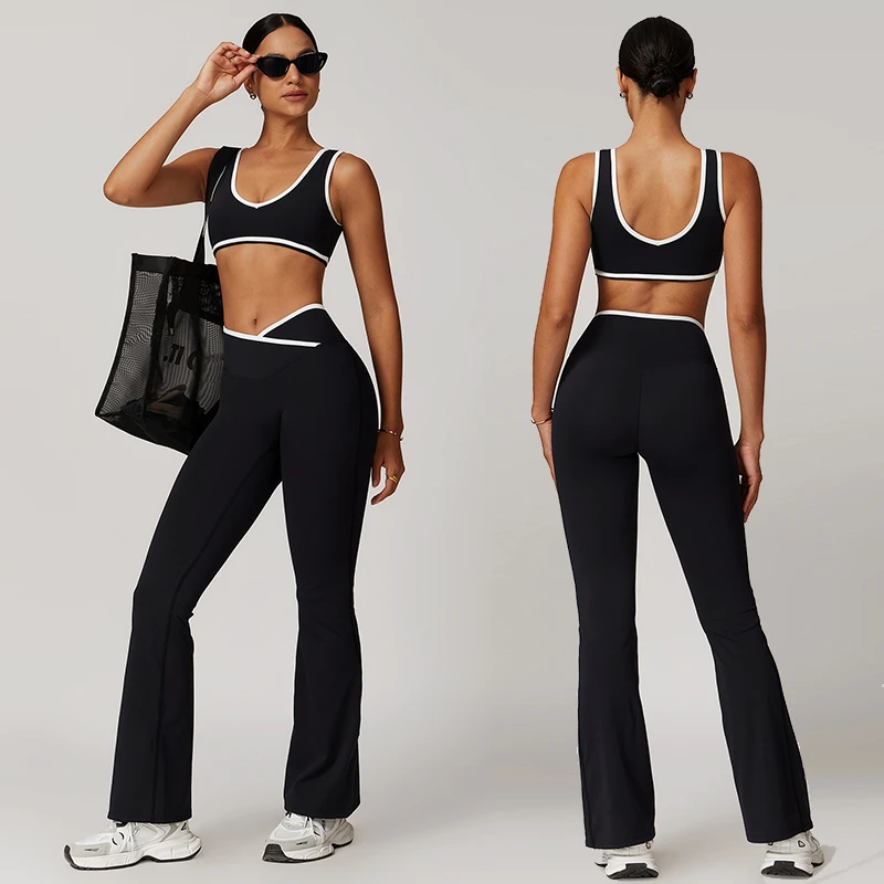 Wholesale Tight Sports Fitness Yoga Suits for Women High Waist Hip Lifting Leggings Gym Pilates Yoga 2-piece Set