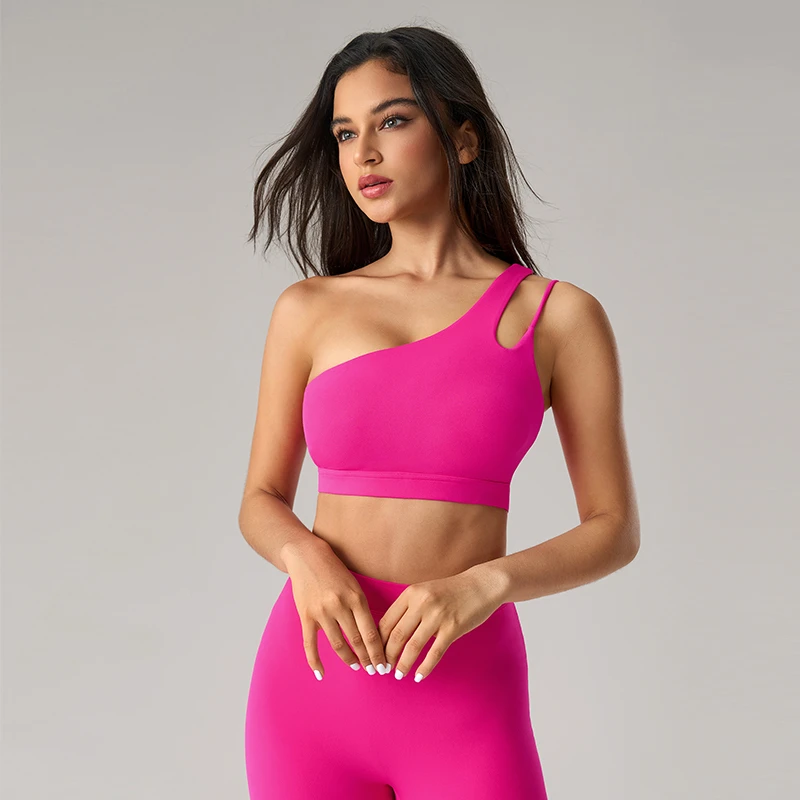 Women Seamless YogaSet CropTop with Built in Bra High Waist Leggings Quick Dry Lightweight Comfort irregular New shoulder strap