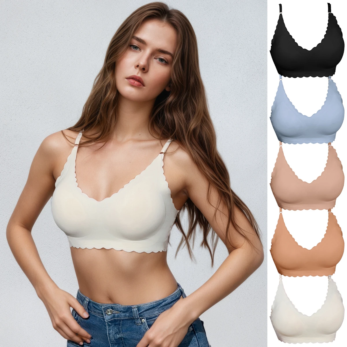 Large Size Seamless Breathable Comfortable Wire Free Solid Everyday Summer Knitted Full Cup U-Back Sports Bra With Wavy Design