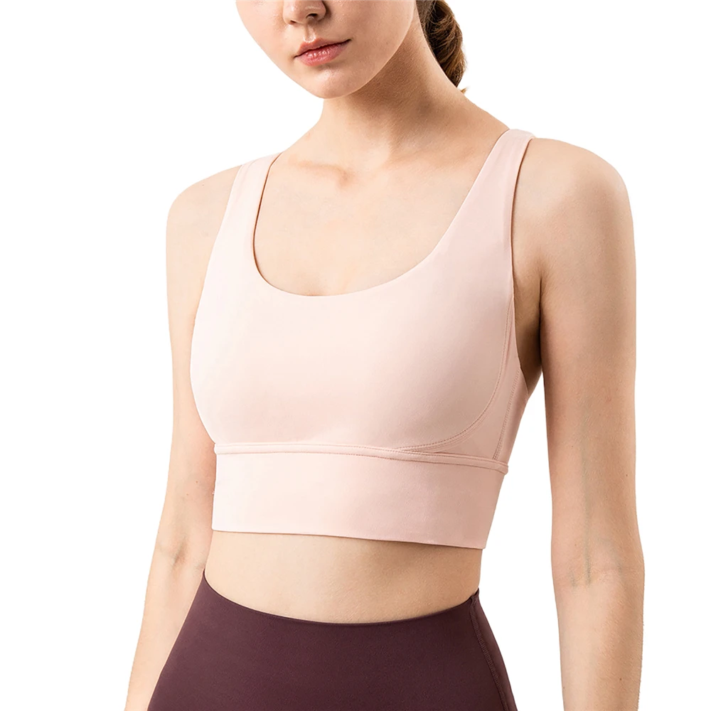 New Comprehensive Training Sexy Yoga Sports Top Solid Color Shockproof Support Chest Pad Cross Back Fitness Sports Bra