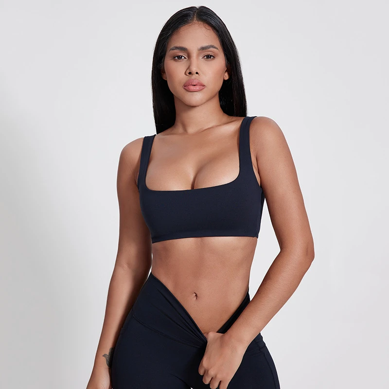Custom Logo Basic Bra for Women Yoga Sport Gym Wear Square Collar Pilates Running Outfit Impact Nude Feel Soft Sports Bra